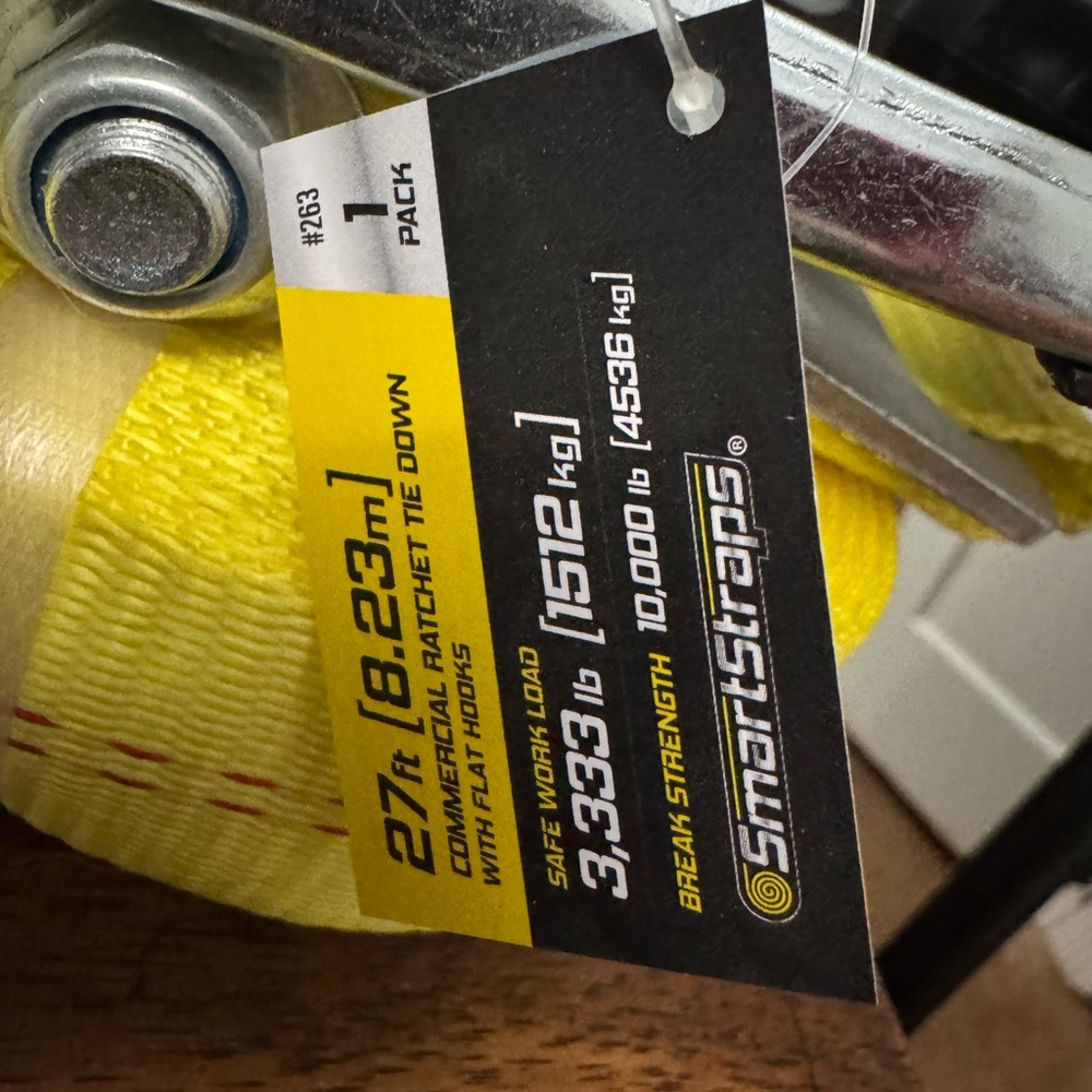 2 in x 27 ft. Yellow Commercial Ratchet Tie Down Strap w/Flat Hooks with 3333 lb